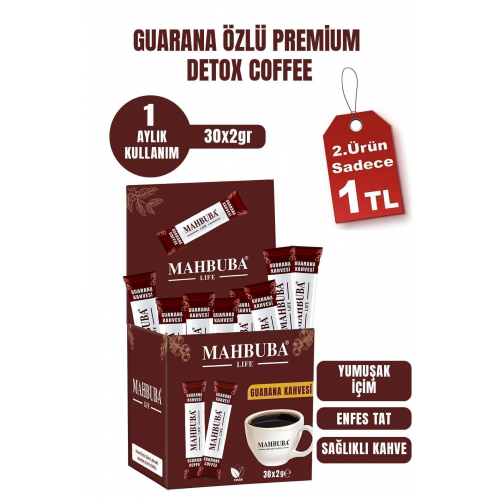 Guarana Özlü Premium Detox Diyet Kahvesi Gün Boyu Enerji 1 Aylık Kullanım 30x2gr