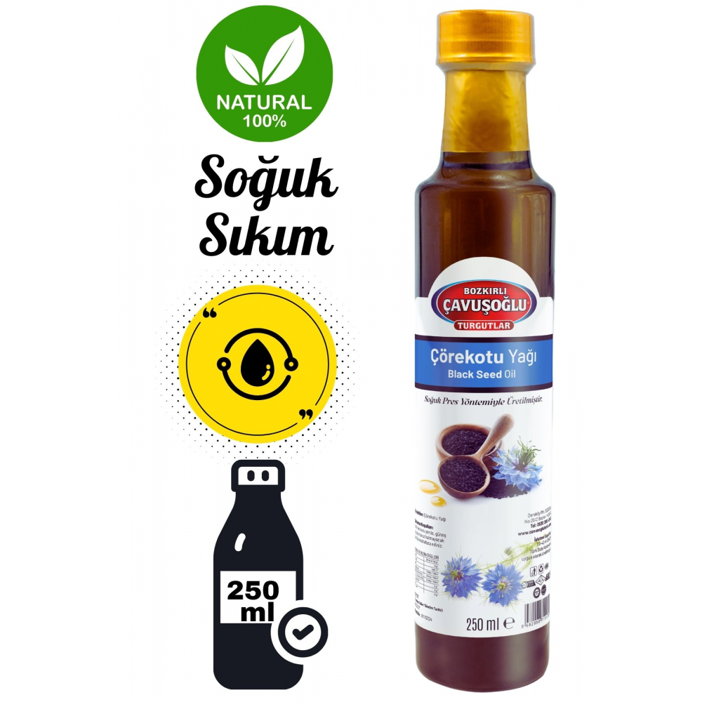 Doğal Soğuk Sıkım Çörekotu Yağı Cam Şişe 250 ml