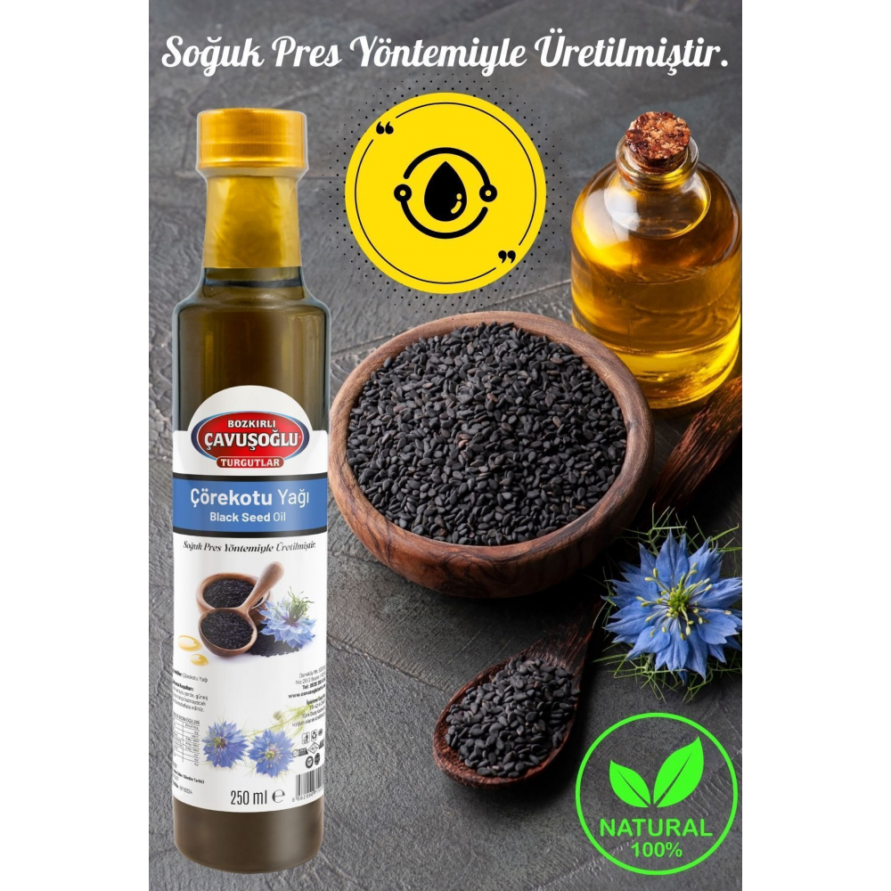 Doğal Soğuk Sıkım Çörekotu Yağı Cam Şişe 250 ml