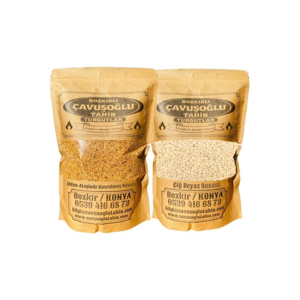 Odun Ateşinde Kavrulmuş Susam 500g + Kavrulmamış Beyaz Çiğ Susam 500g