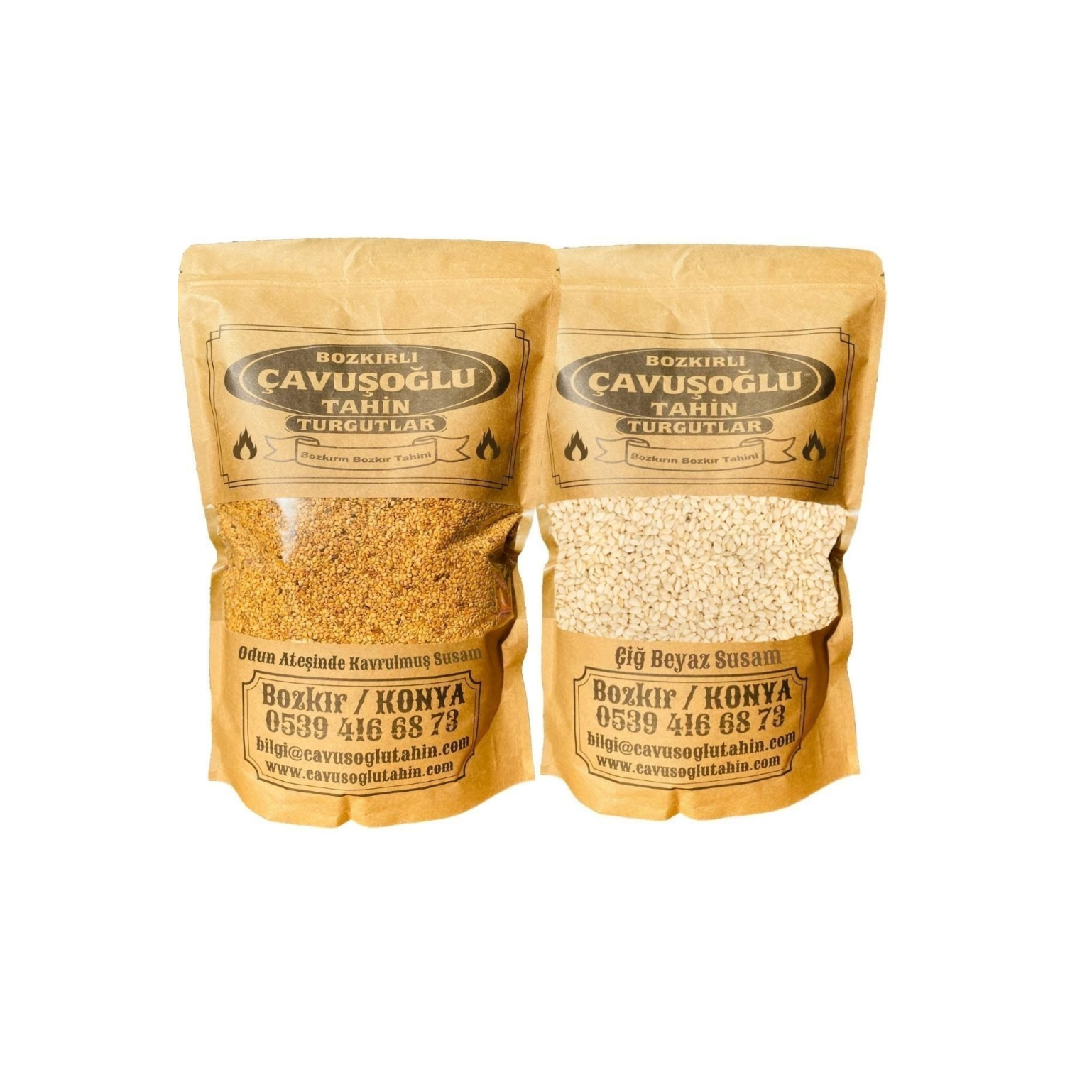 Odun Ateşinde Kavrulmuş Susam 500g + Kavrulmamış Beyaz Çiğ Susam 500g