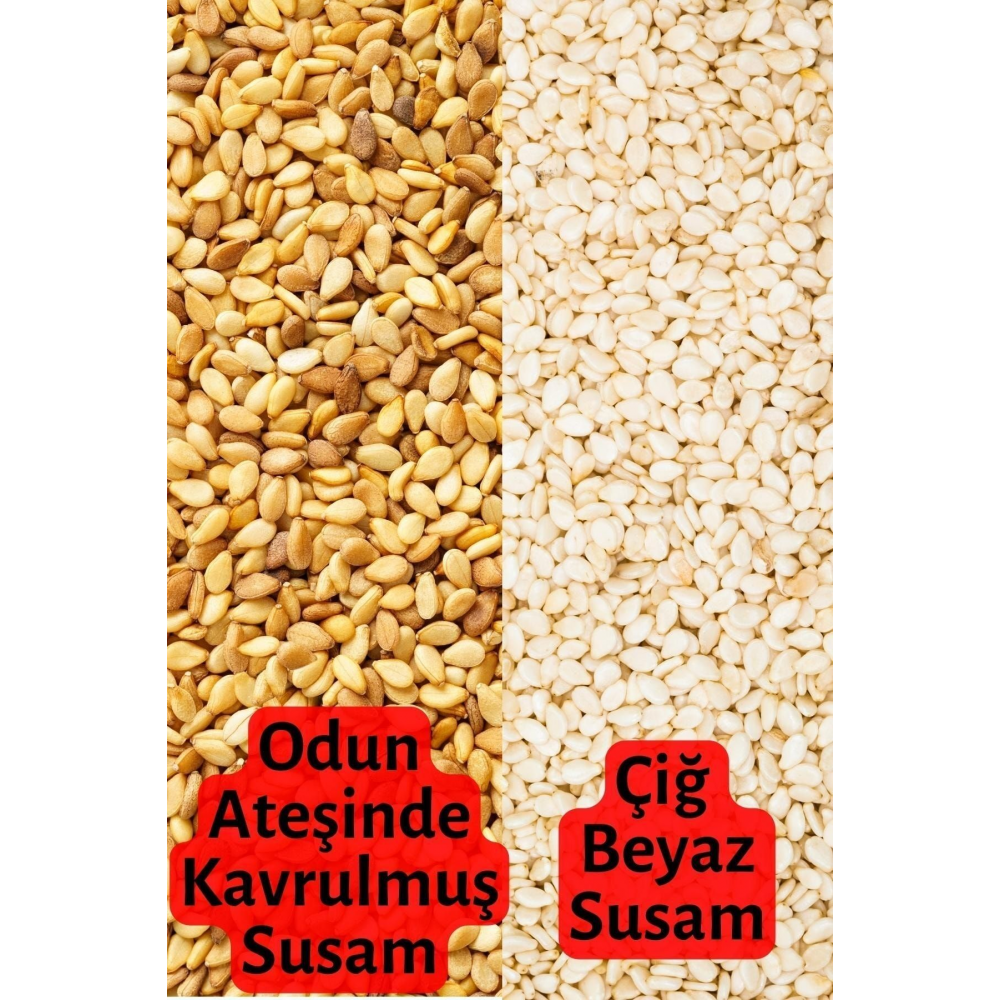 Odun Ateşinde Kavrulmuş Susam 500g + Kavrulmamış Beyaz Çiğ Susam 500g