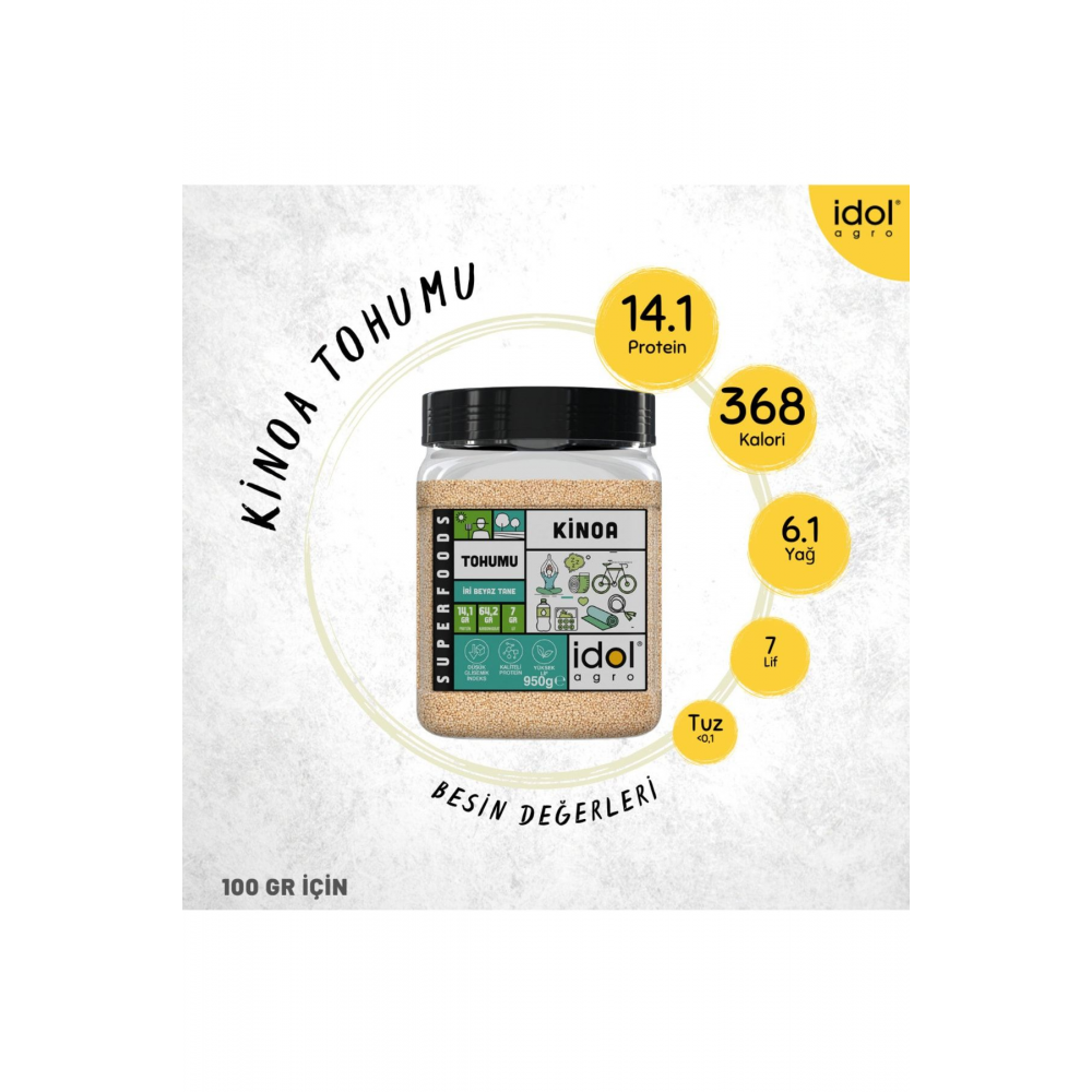 Kinoa Tohumu 950 gr  Superfoods Beyaz Tam Tane Glutensiz Düşük Gı Yüksek Protein+lif
