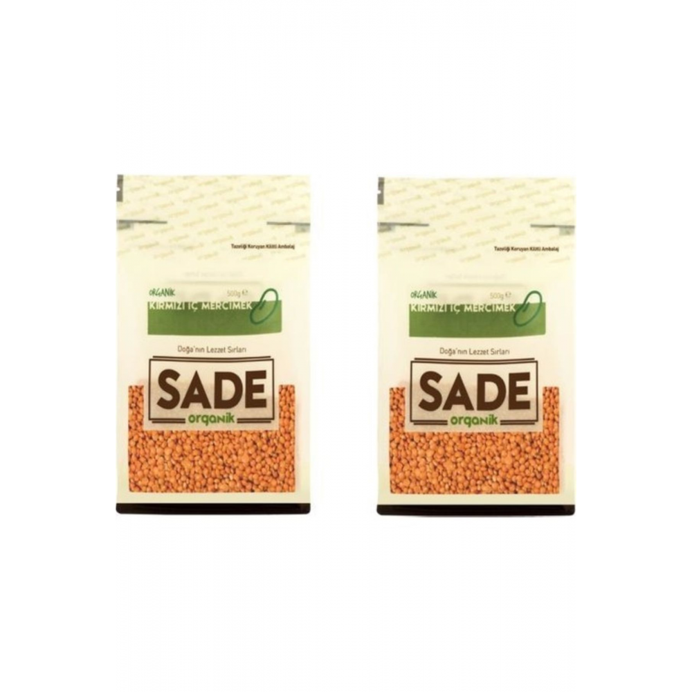 SADE ORGANİK KIRMIZI İÇ MERCİMEK 500 GR 2 Lİ PAKET