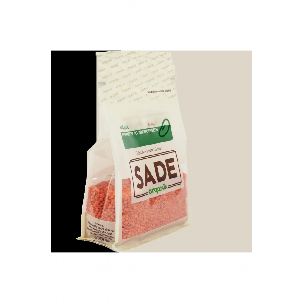 SADE ORGANİK KIRMIZI İÇ MERCİMEK 500 GR 2 Lİ PAKET