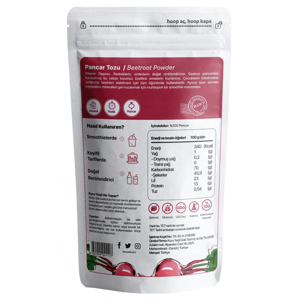 Ispanak Tozu 100 gr - Pancar Tozu 100 gr - Sebze Tozu, Yerli Ürün, Doğal Renklendirici,