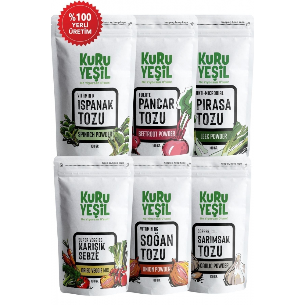 Mega Kuru Sebze Tozu Paketi 600 Gr | Ispanak | Pırasa | Sarımsak | Soğan | Pancar | Karışık Sebze