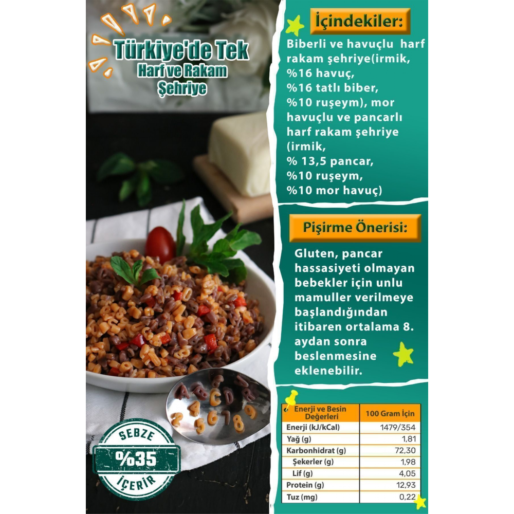 Karışık Sebzeli Harf Rakam Şehriye (%35 Sebze-250 G)