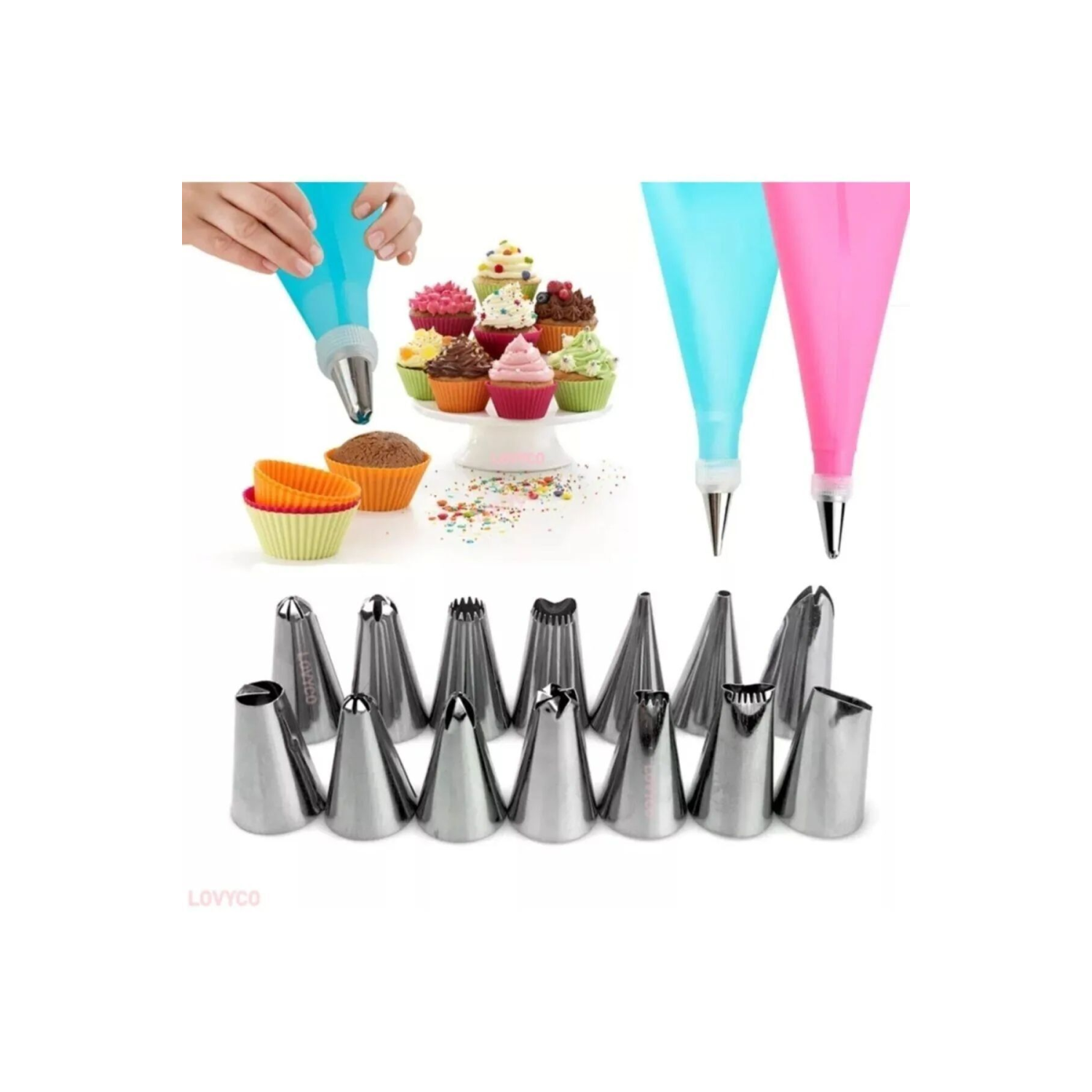 Krema Sıkma Torbası Seti 22 Parça Pasta Krema Kek Süsleme Torbası Paslanmaz Çelik Uçlu