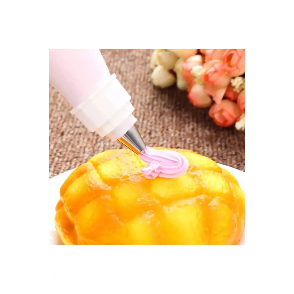 Krema Sıkma Torbası Seti 22 Parça Pasta Krema Kek Süsleme Torbası Paslanmaz Çelik Uçlu