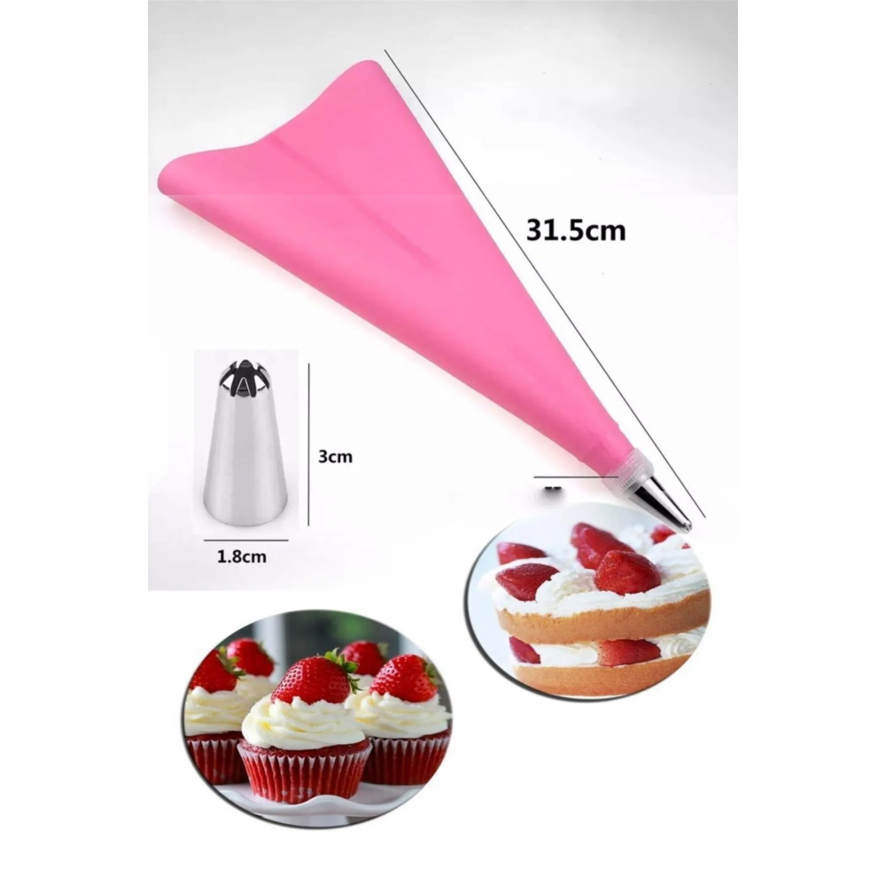 Krema Sıkma Torbası Seti 22 Parça Pasta Krema Kek Süsleme Torbası Paslanmaz Çelik Uçlu