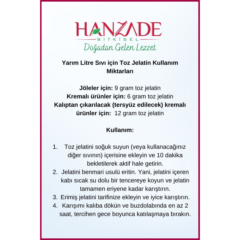 Toz Jelatin 100 Gr %100 Saf Sığır Jelatini 240 Bloom