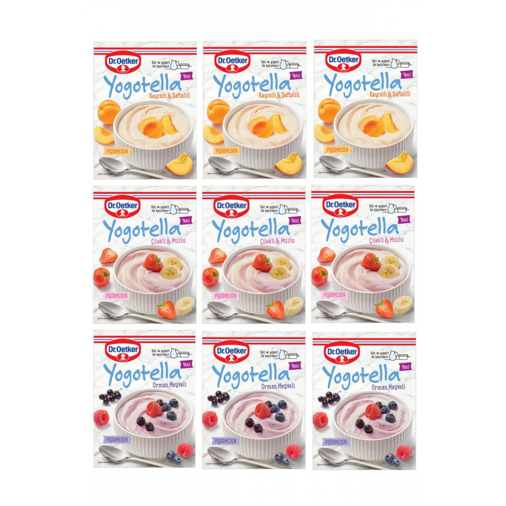 Dr.Oetker Yogotella Çilekli & Muzlu x 3 Adet + Kayısılı & Şeftalili x 3 Adet+ Orman Meyveli x3 Adet