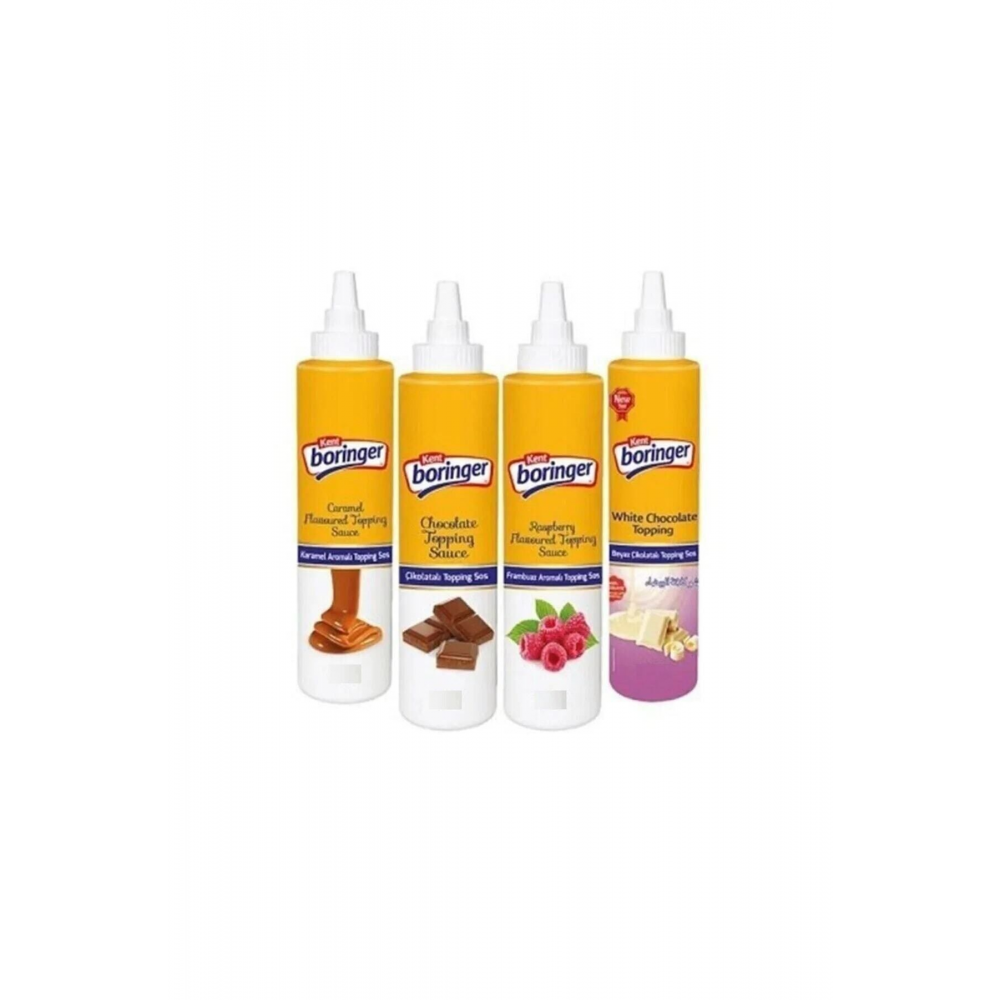 Karma Koli Topping Sos 4 Adet (karamelli Çikolatalı Frambuazlı Beyaz Çikolata 300 gr ) Sivri Kapak