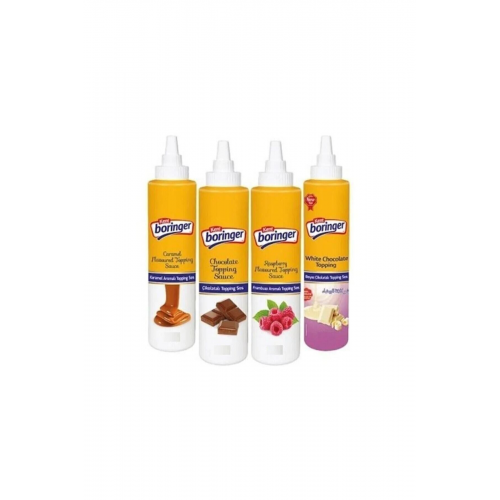 Karma Koli Topping Sos 4 Adet (karamelli Çikolatalı Frambuazlı Beyaz Çikolata 300 gr ) Sivri Kapak