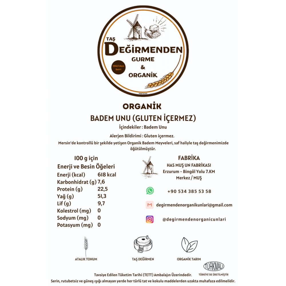 Organik Badem Unu (Gluten İçermez) - 300 Gram
