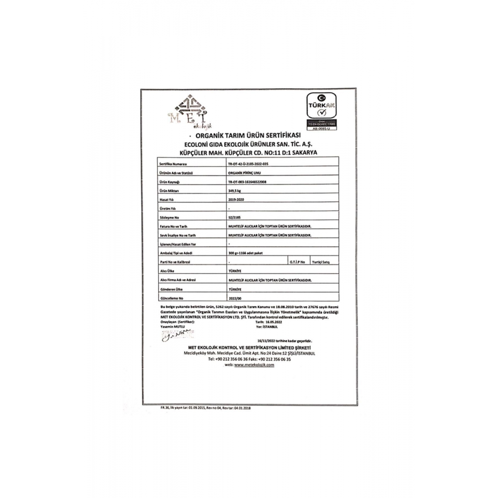 Organik Tam Pirinç Unu 300 gr