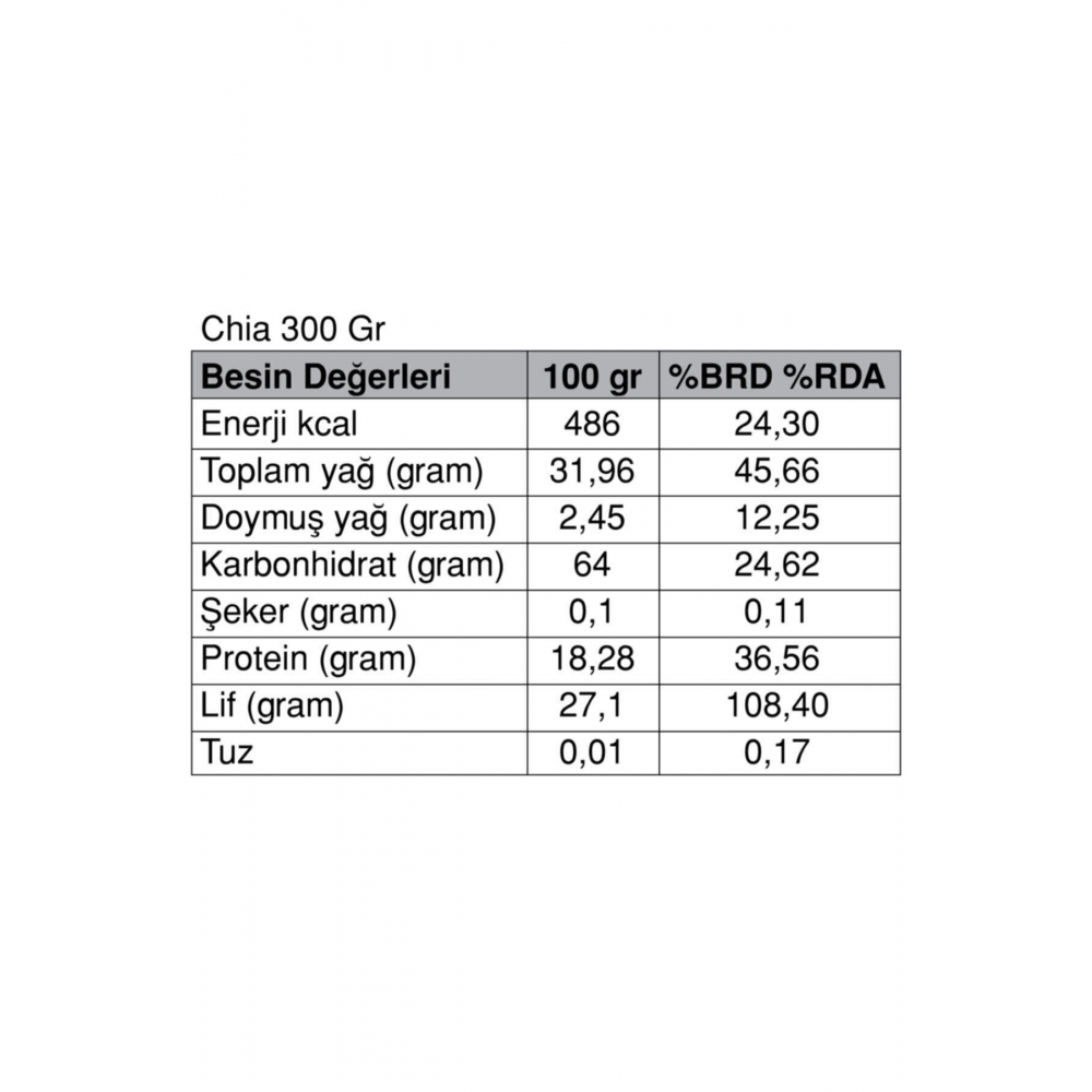 Glutensiz Chia 300 Gr