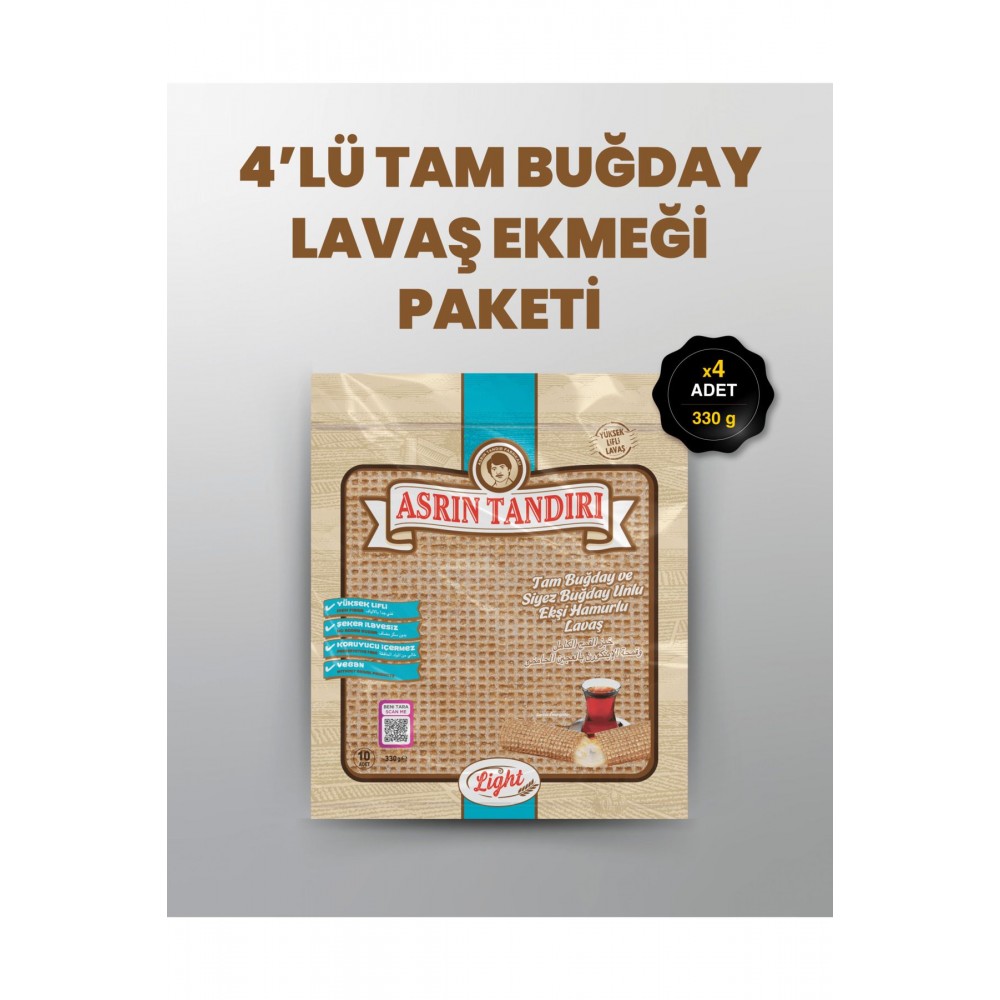 4'lü Ekşi Mayalı Tam Buğday Lavaş Tandır Ekmeği (Diyabetik Ekmek) (1Paket 350 Gr)