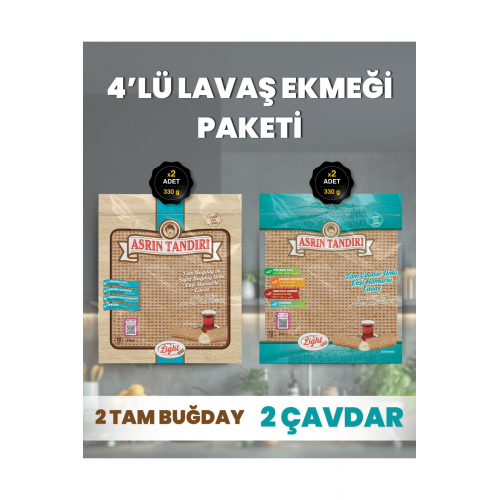 4’Lü Paket (2Adet Ekşi Mayalı Tam Buğday + 2 Adet Ekşi Mayalı Çavdar Lavaş Ekmeği Paketi)