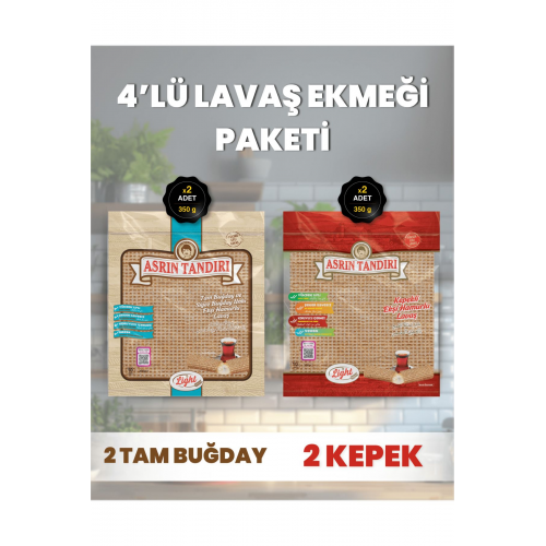 4’Lü Paket (2Adet Ekşi Mayalı Tam Buğday+ 2 Adet Ekşi Mayalı Kepekli Lavaş Ekmeği Paketi)