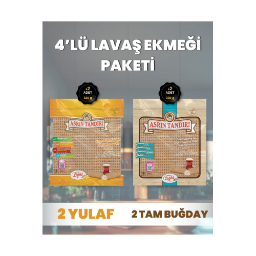 40AdetLavaş 4’Lü Paket (2 Pkt(20Lavaş)Ekşi Mayalı Yulaf+2 Pkt(20Lavaş)EkşiMayalıTamBuğday) 4X350Gr.