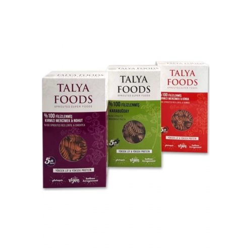 Talyafoods Glutensiz & Vegan Filizlenmiş Kırmızı Mercimek & Kinoa ,filizlenmiş Karabuğday 3'lü Set