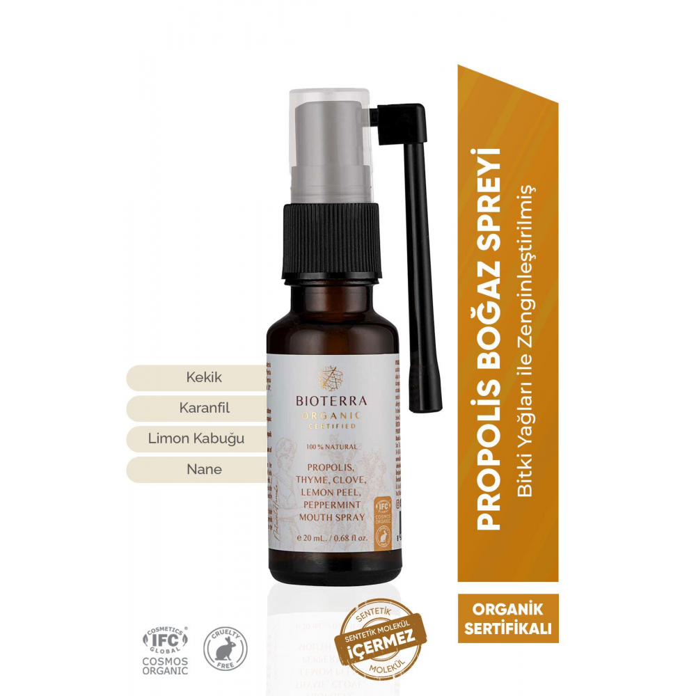 Organik Propolis Flovonoid Kekik Karanfil Boğaz Spreyi 20 ml