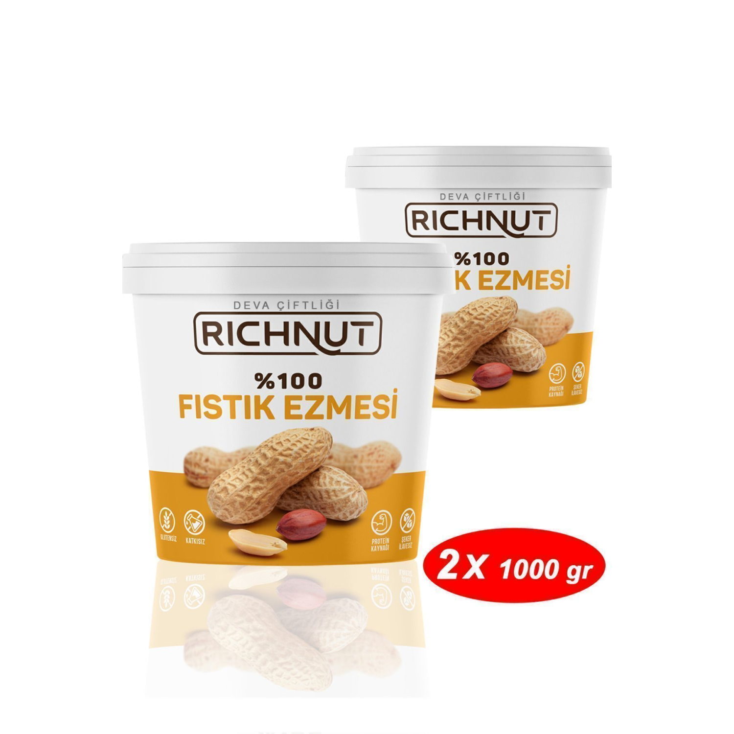 2 Kg Şekersiz Katkısız %100 Fıstık Ezmesi (2 X 1000 GR)