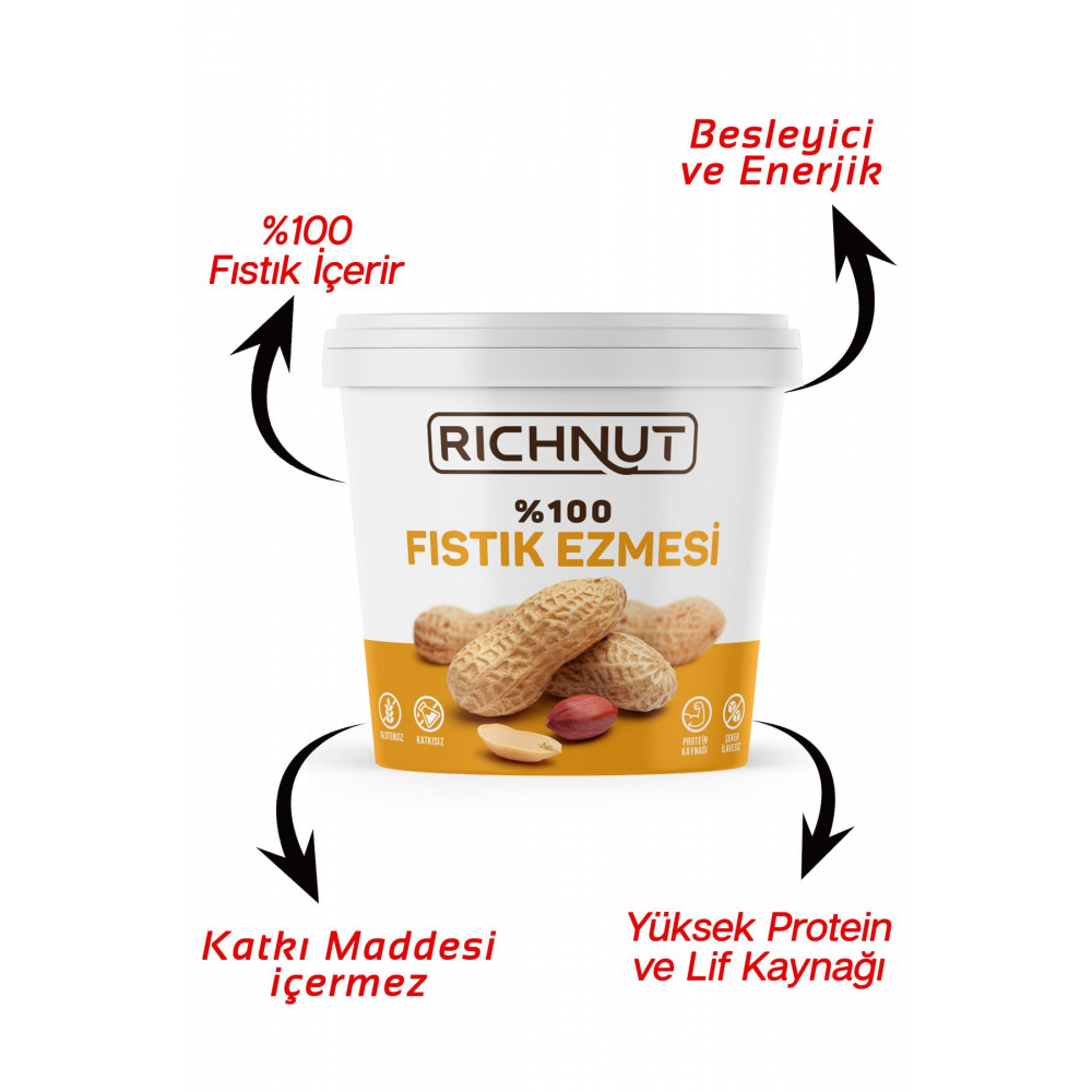 2 Kg Şekersiz Katkısız %100 Fıstık Ezmesi (2 X 1000 GR)