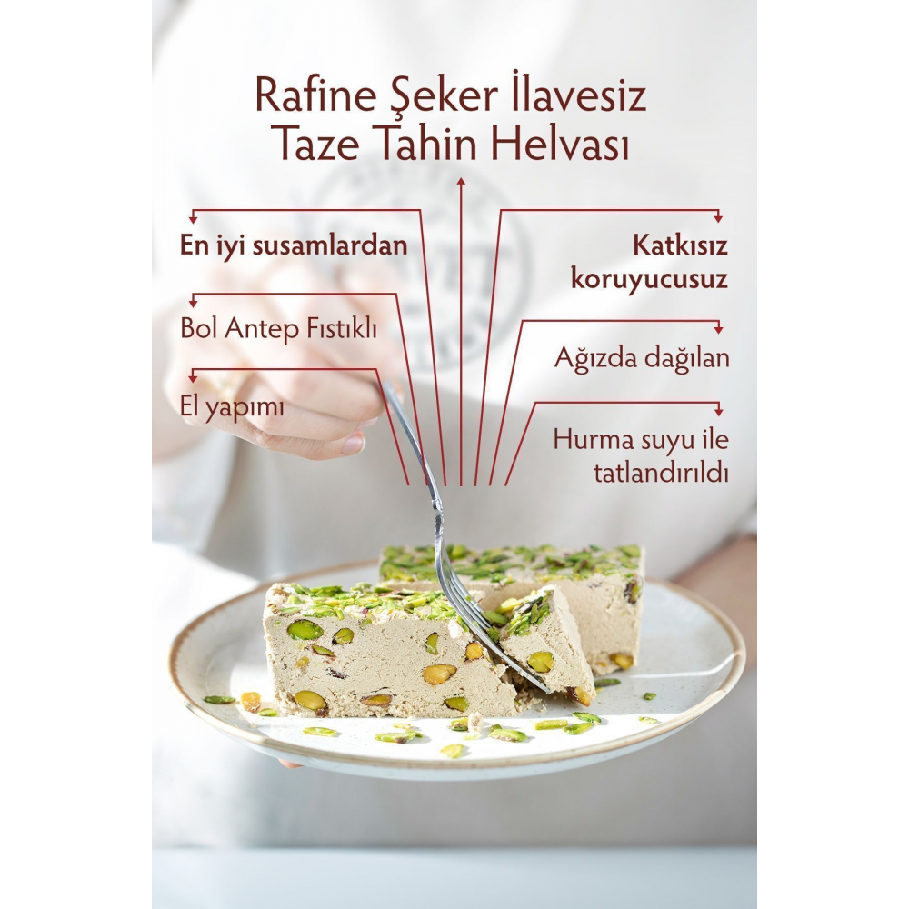Rafine Şeker Ilavesiz - Antep Fıstıklı Taze Tahin Helvası 400 gr