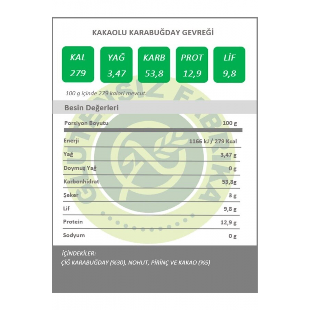 Glutensiz Kakaolu Karabuğday Gevreği 250 gram Katkısız Doğal Sağlıklı