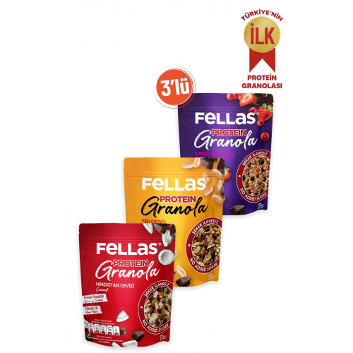 Granola 3'lü-protein Bar Parçacıklı Hindistan C. 270gr Kırmızı Meyveli 270gr + Yer Fıst. 270gr