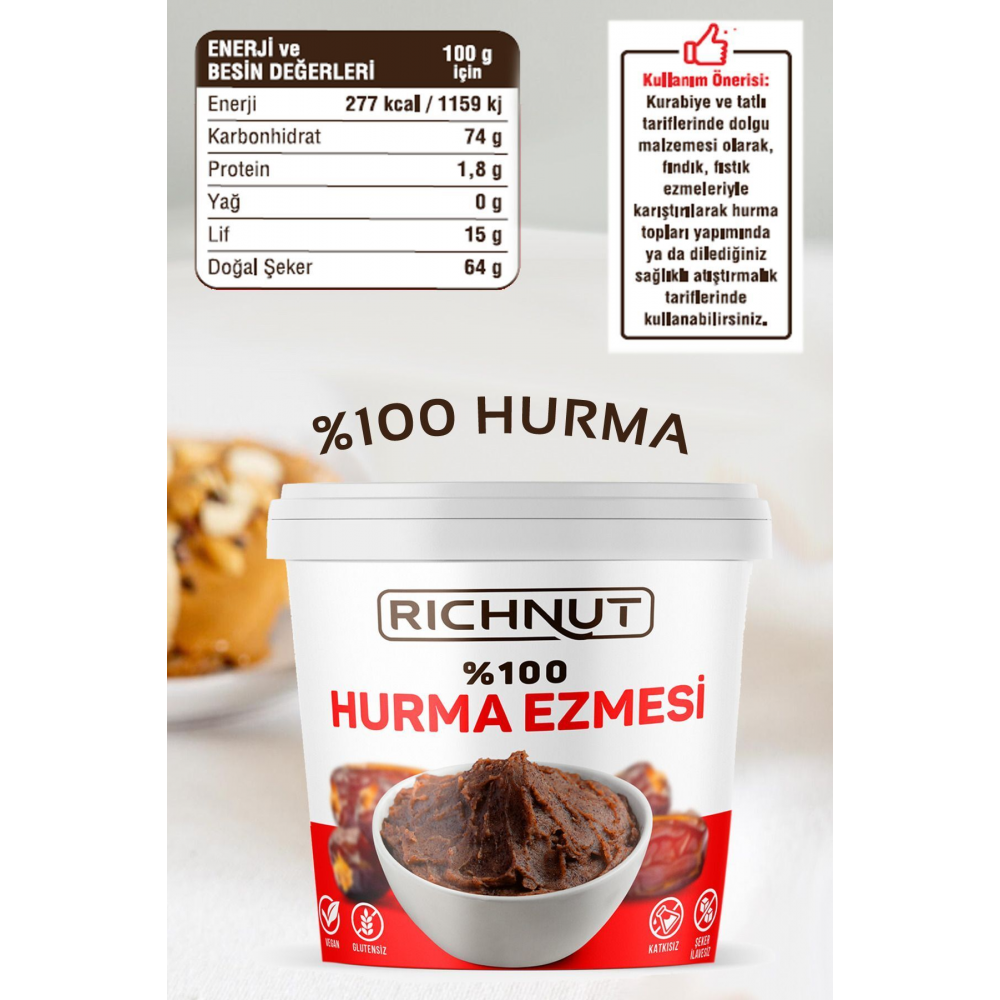 Katkısız Doğal Hurma Ezmesi - %100 Hurma Püresi 1 Kg