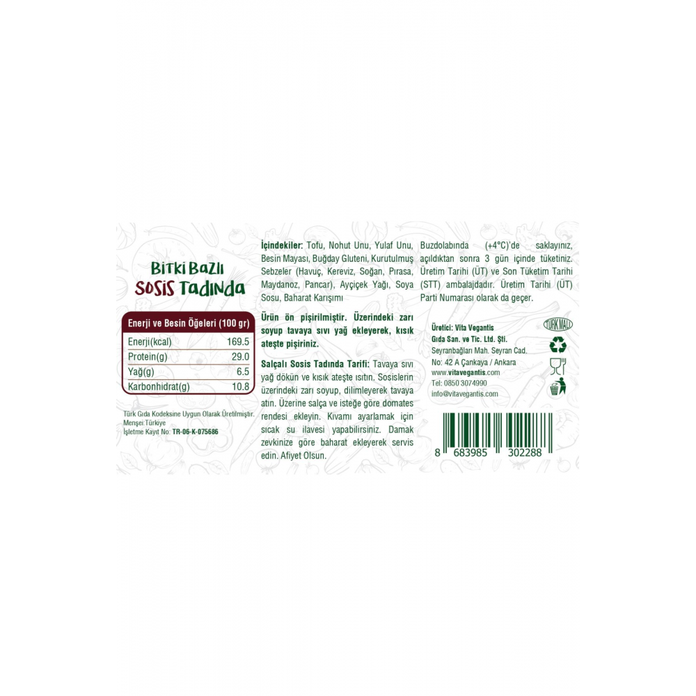 Vegan Sosis 180 gr 2 Adet