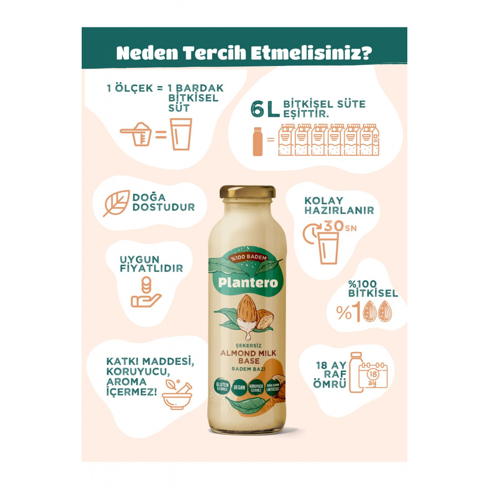Badem Sütü Bazı Konsantre Bitkisel Süt (250GR, 6 LT SÜT, %100 BADEM)