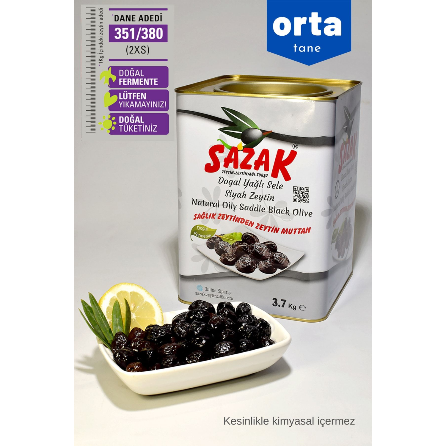 Siyah Zeytin Yağlı Sele Zeytin Orta Kalibre Net 3.7 Kg (351-380 2XS) Doğal Fermente Ekonomik Boy