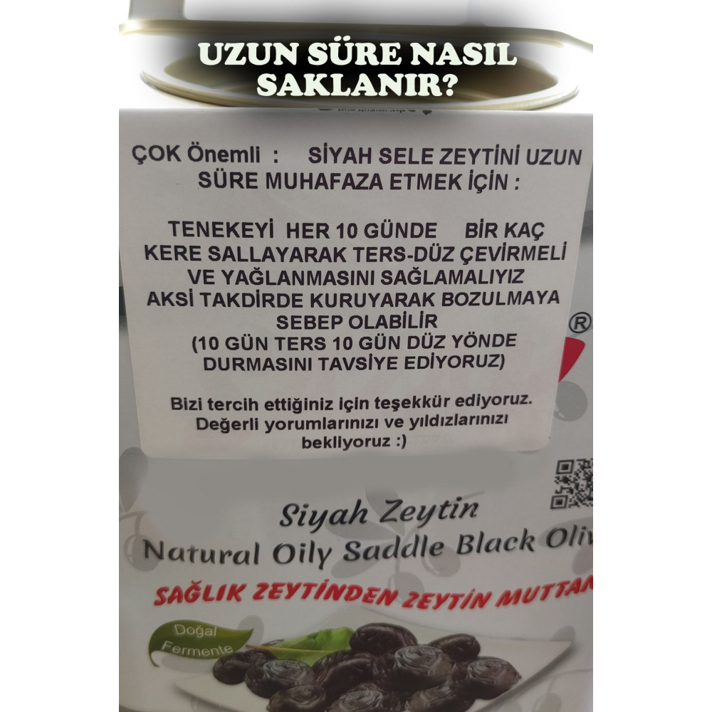 Siyah Zeytin Yağlı Sele Zeytin Orta Kalibre Net 3.7 Kg (351-380 2XS) Doğal Fermente Ekonomik Boy