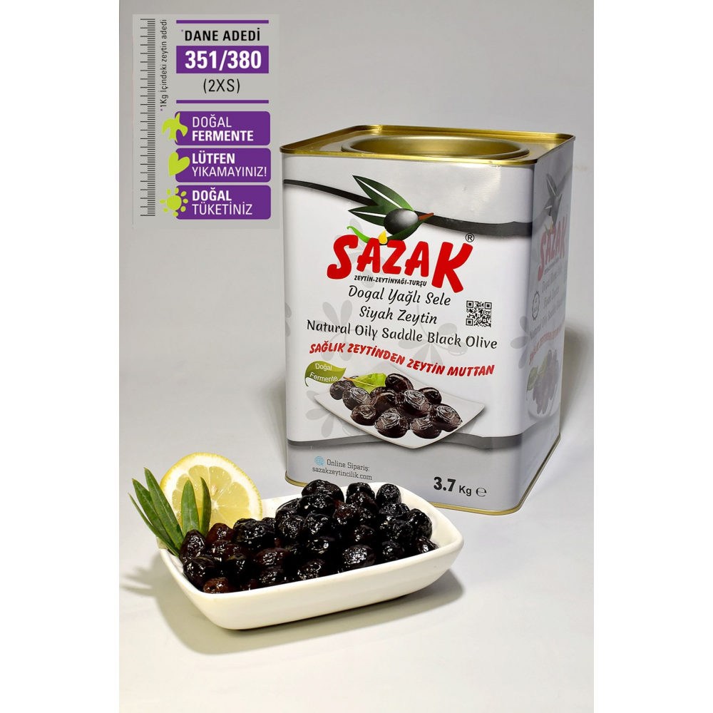 Siyah Zeytin Yağlı Sele Zeytin Orta Kalibre Net 3.7 Kg (351-380 2XS) Doğal Fermente Ekonomik Boy