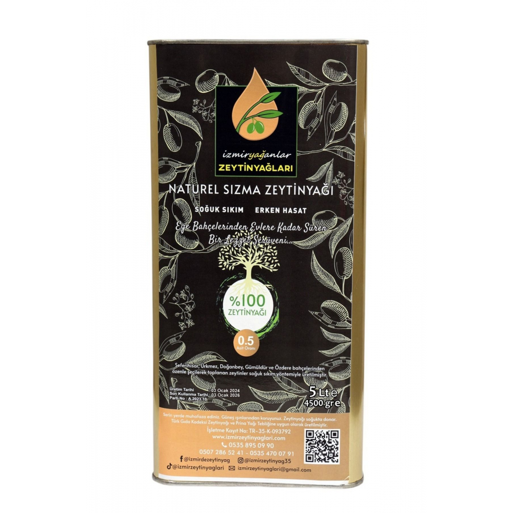 Soğuk Sıkım Erken Hasat Naturel Sızma Zeytinyağı 5 Litre