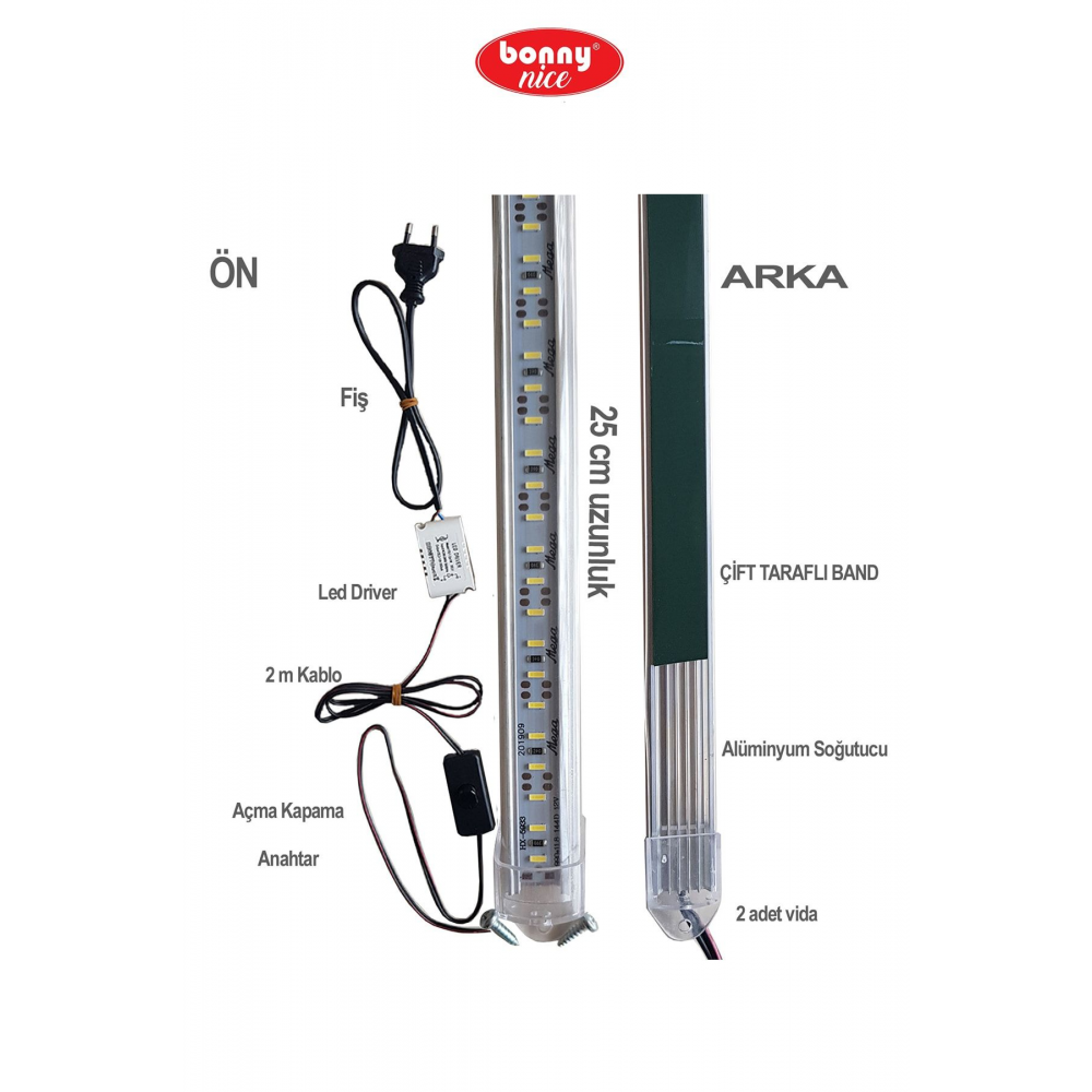 Akvaryum Aydınlatma Çubuk Bar Led Alüminyum Kasa Beyaz Işık 25 cm