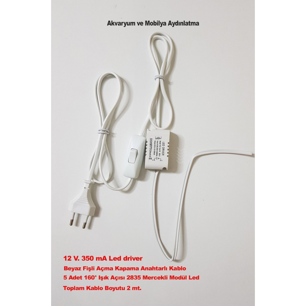 Akvaryum Modül Led Aydınlatma Beyaz Işık Anahtarlı 5'li