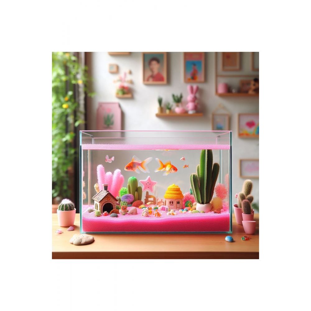 35 Cm Full Cam Akvaryum ve Pembe Akvaryum Kumu Akvaryum Fanus Teraryum Habitat ( Boş Camdır )