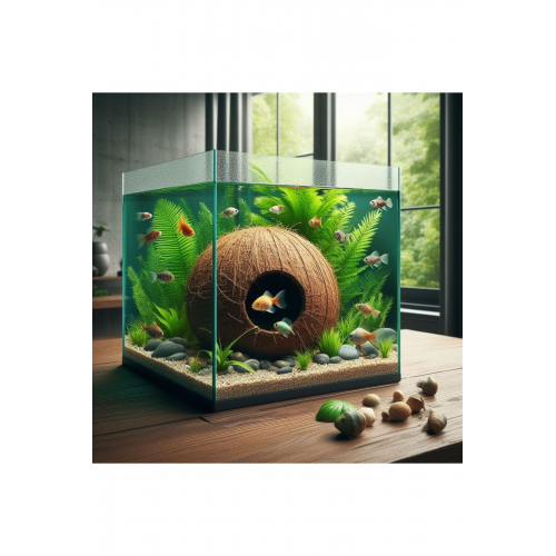 Full Cam Akvaryum ve Coconat Dekoru Nano Lüks Küçük Akvaryum Masaüstü Kullanım