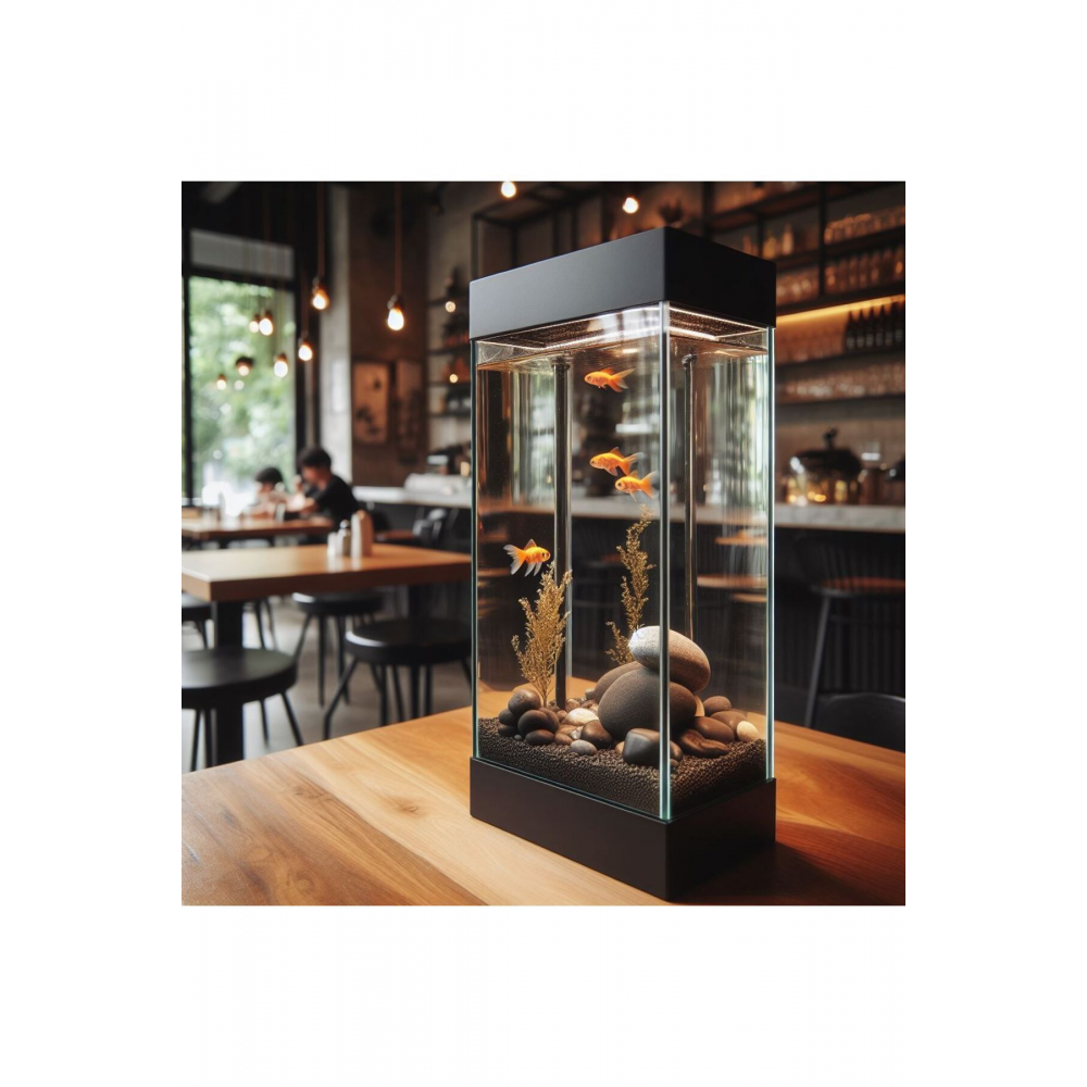 Işıklı Siyah Akvaryum Ahşap Akvaryum Mini Dik Akvaryum Masaüstü Dik Küçük Akvaryum