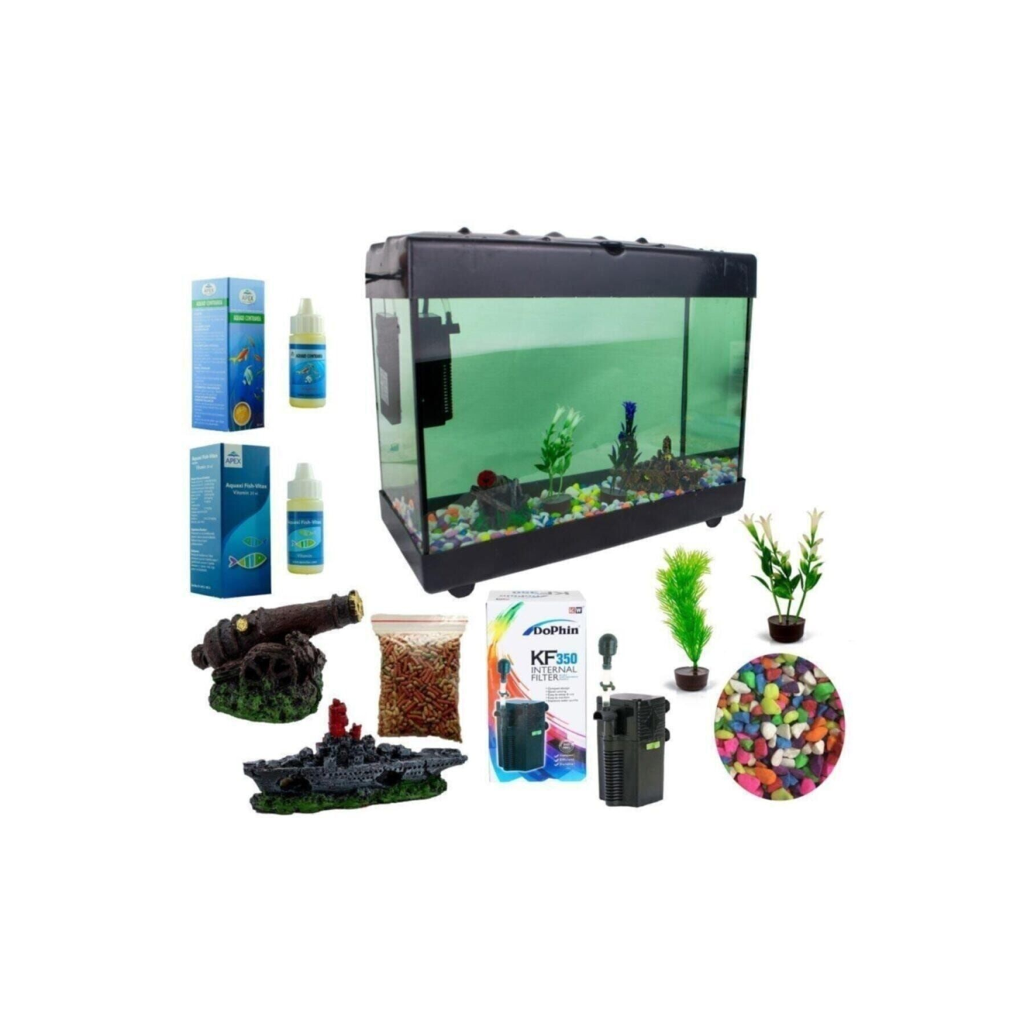 Hazır Akvaryum Seti 30 X 25 X 14 Cm 10 Parça Karışık Renkte Gönderilir