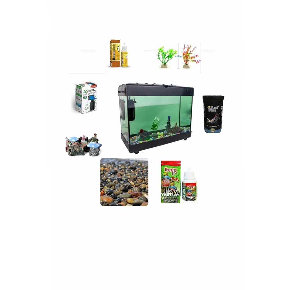 Hazır Akvaryum Seti 30 X 25 X 14 Cm 10 Parça Karışık Renkte Gönderilir