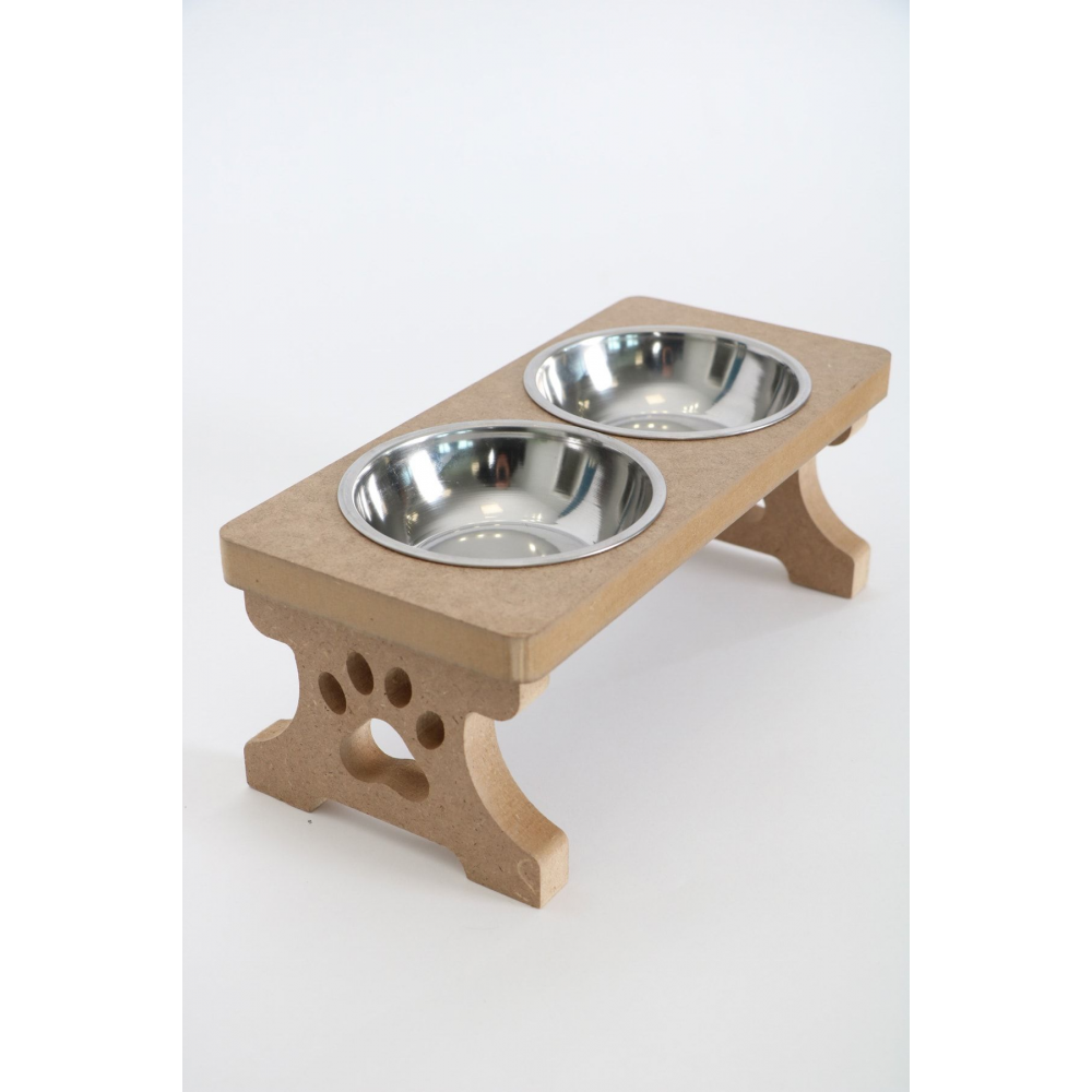 Ahşap Demonte 2 Çelik Taslı Kedi Mama Ve Su Kabı