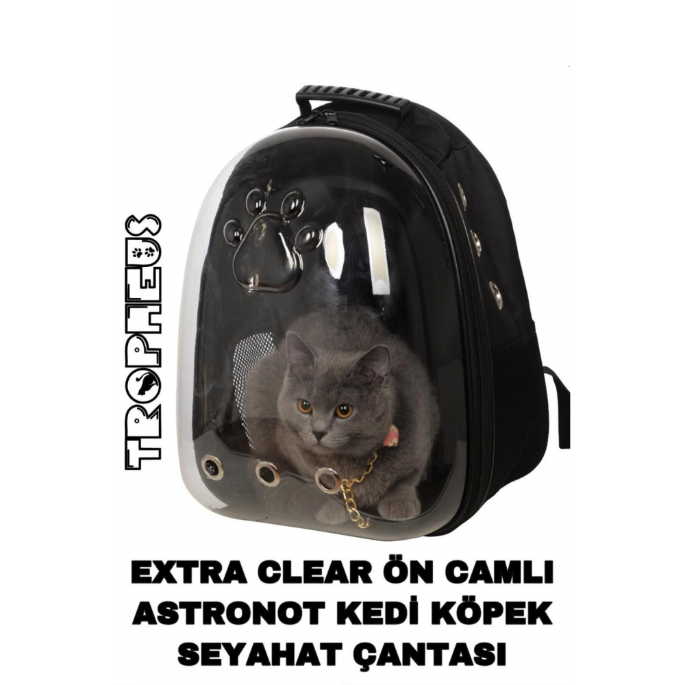 Çanta Şeffaf Astronot Kırılmaz Kedi Köpek Taşıma Çantası 42 X 22 X 33 Cm Siyah
