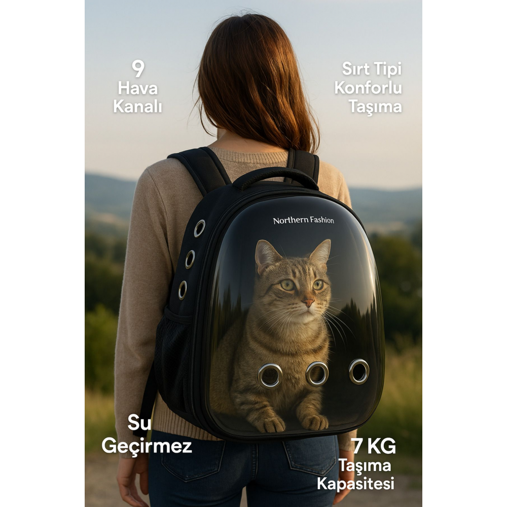 Kedi Taşıma Çantası Siyah El Ve Sırt Çantası 9hava Kanalı Kedi Taşıma Çantası File